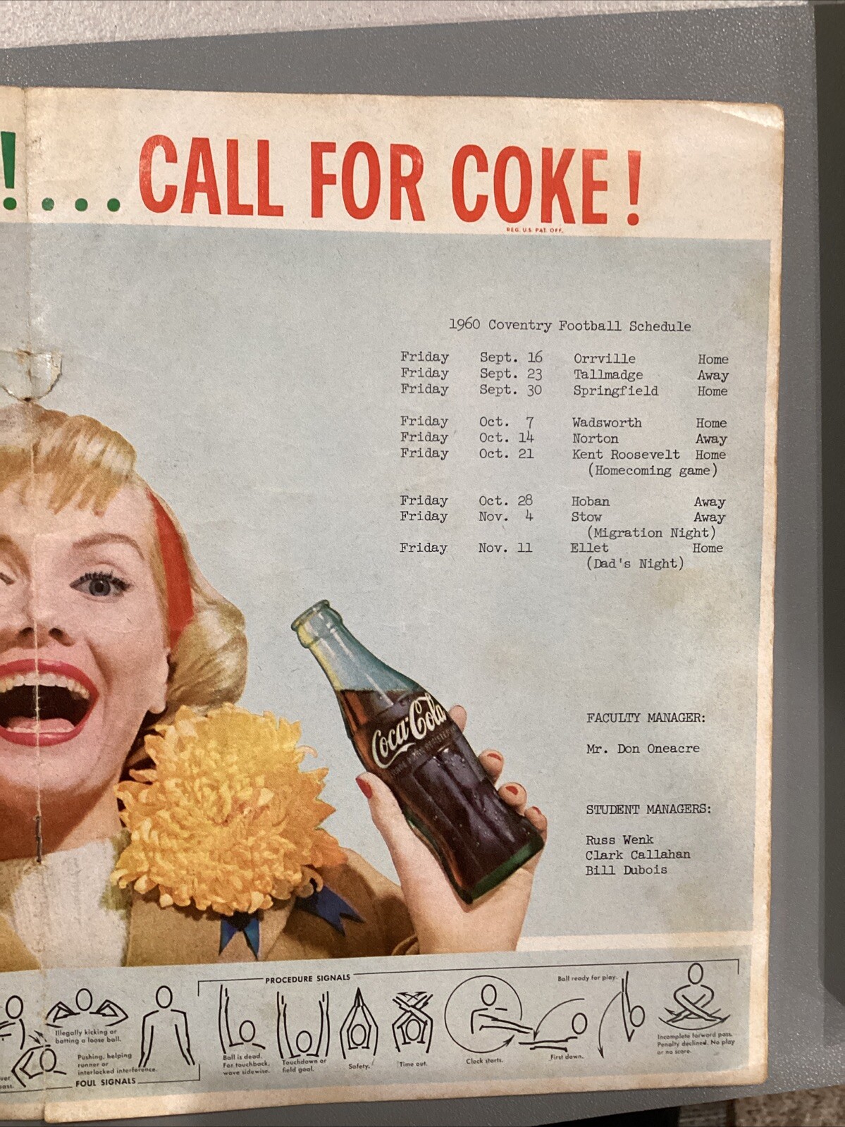 1960 Coventry Comets High School Football Program