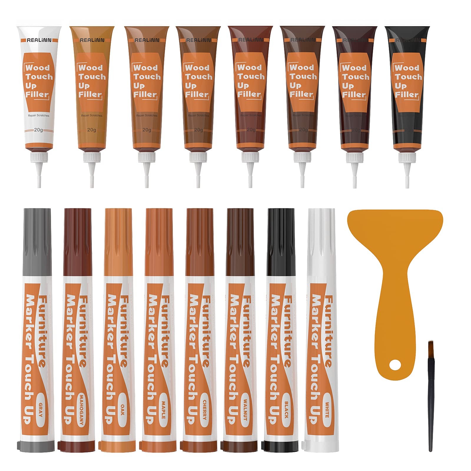REALINN Wood Furniture Repair Kit 8 Dark Colors- 18 Piece Set,