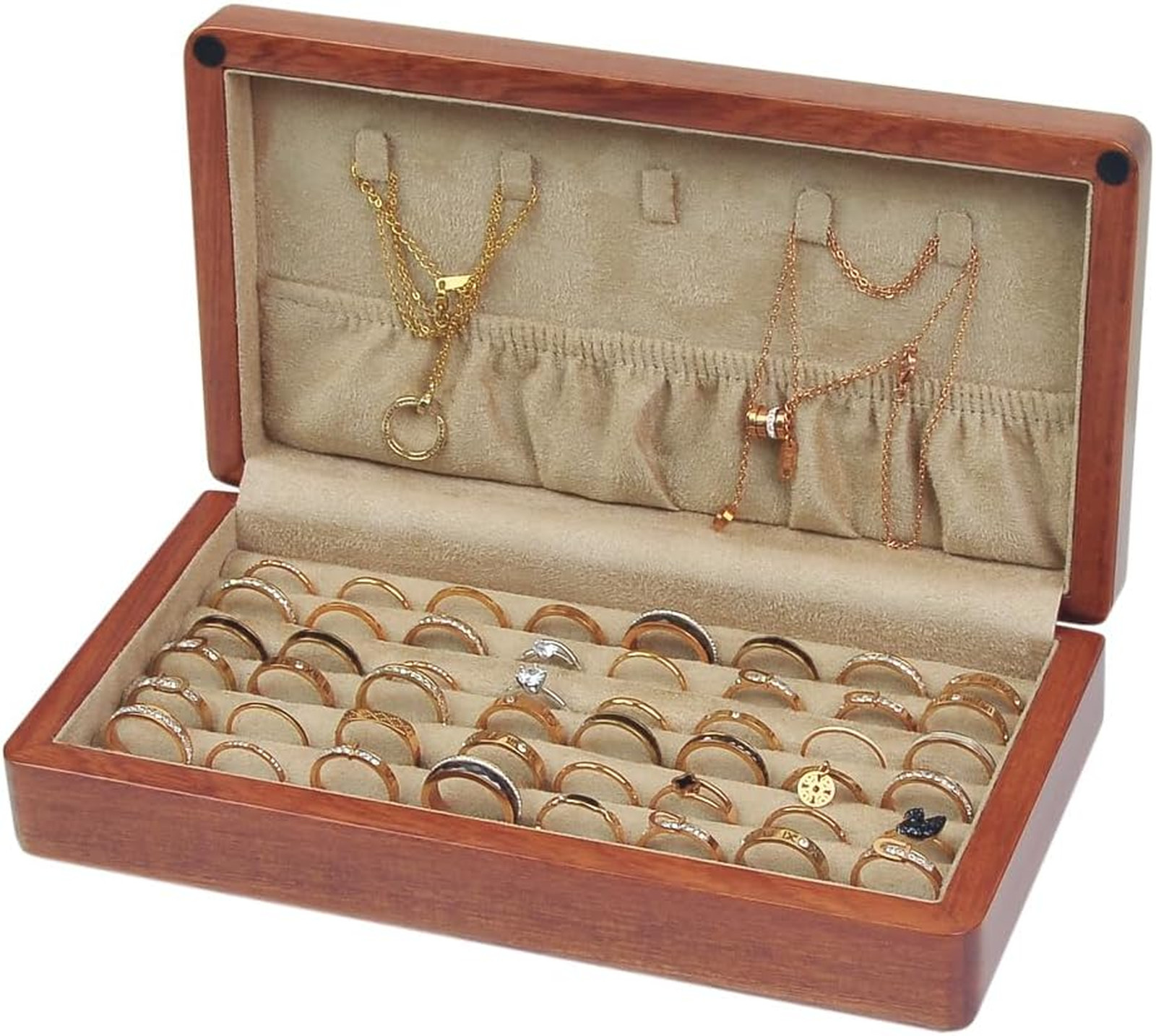 Solid Wood Jewelry Organizer Box Storage for Rings Earrings Cufflinks