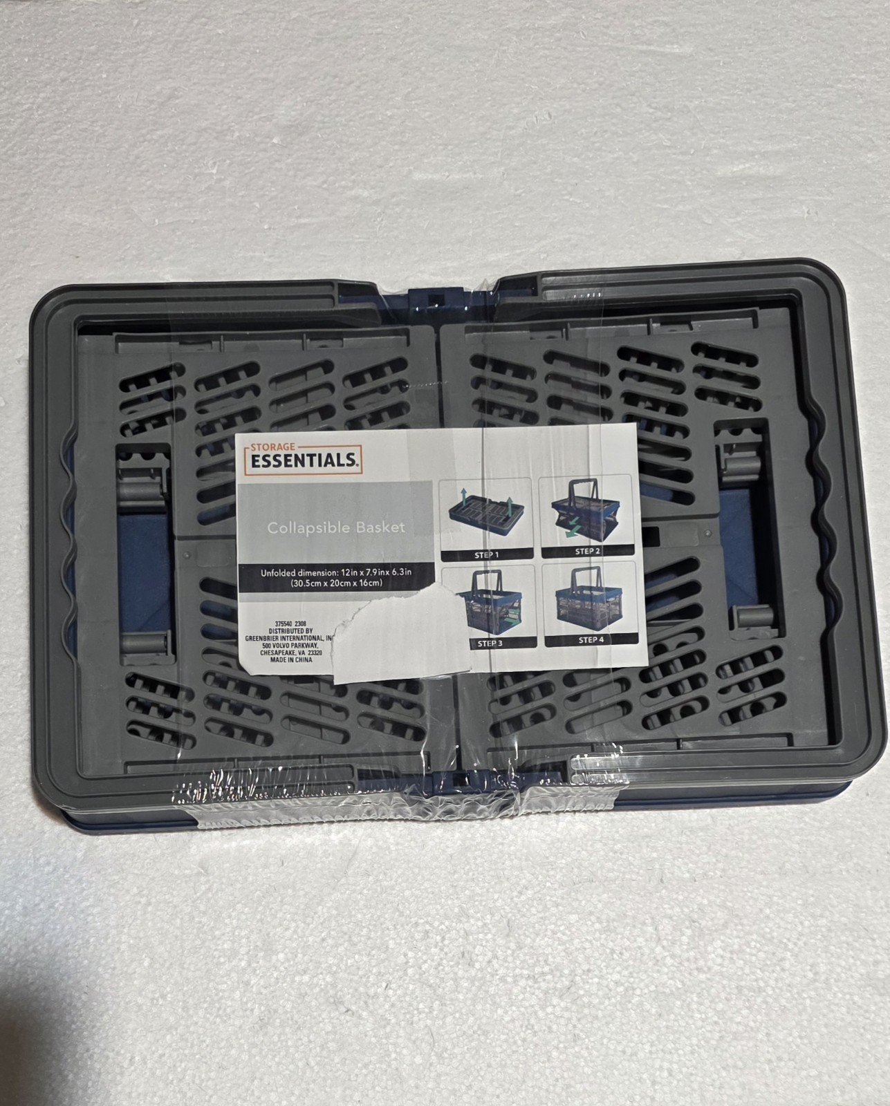 2 Storage Essentials Collapsible Basket 12" ×7.9" × 6.3 Inch, Blue, Gray