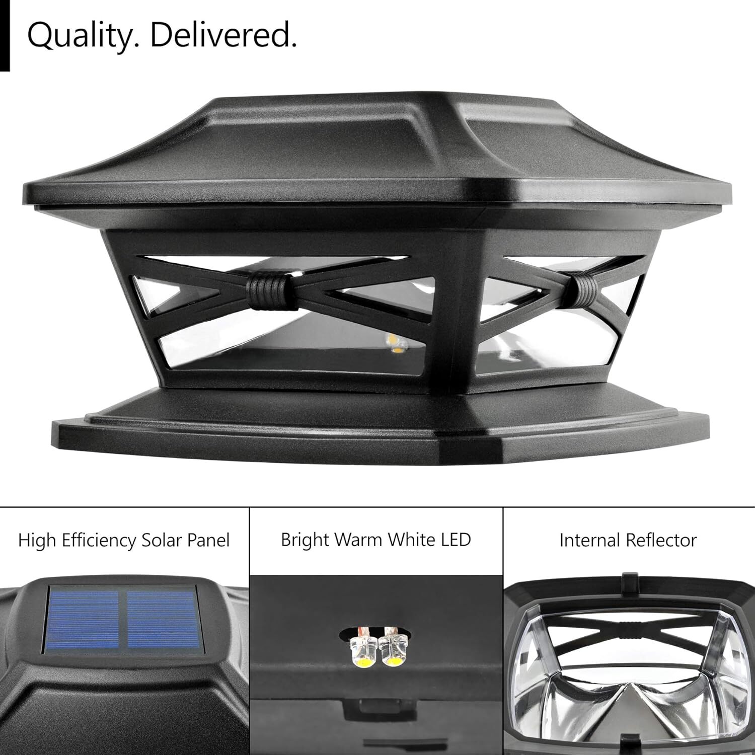Solar Outdoor Post Cap Lights - Includes Base, LED Lights - Slate Black (8 Pack)