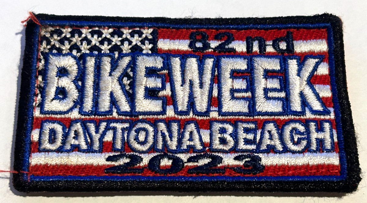 2023 Daytona Beach FL Bike Week 82nd American Flag Patch Unused Hook Loop Rev