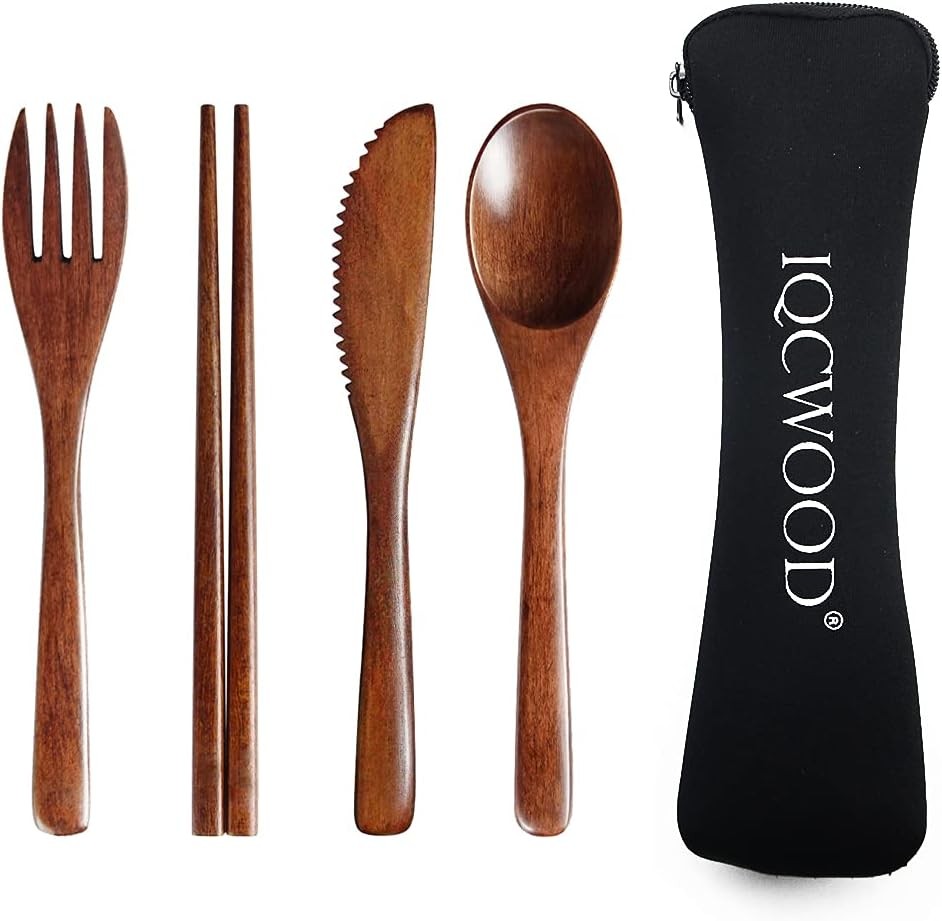 Portable Wooden Cutlery Set for Travel and Cping - 4 Piece Set With