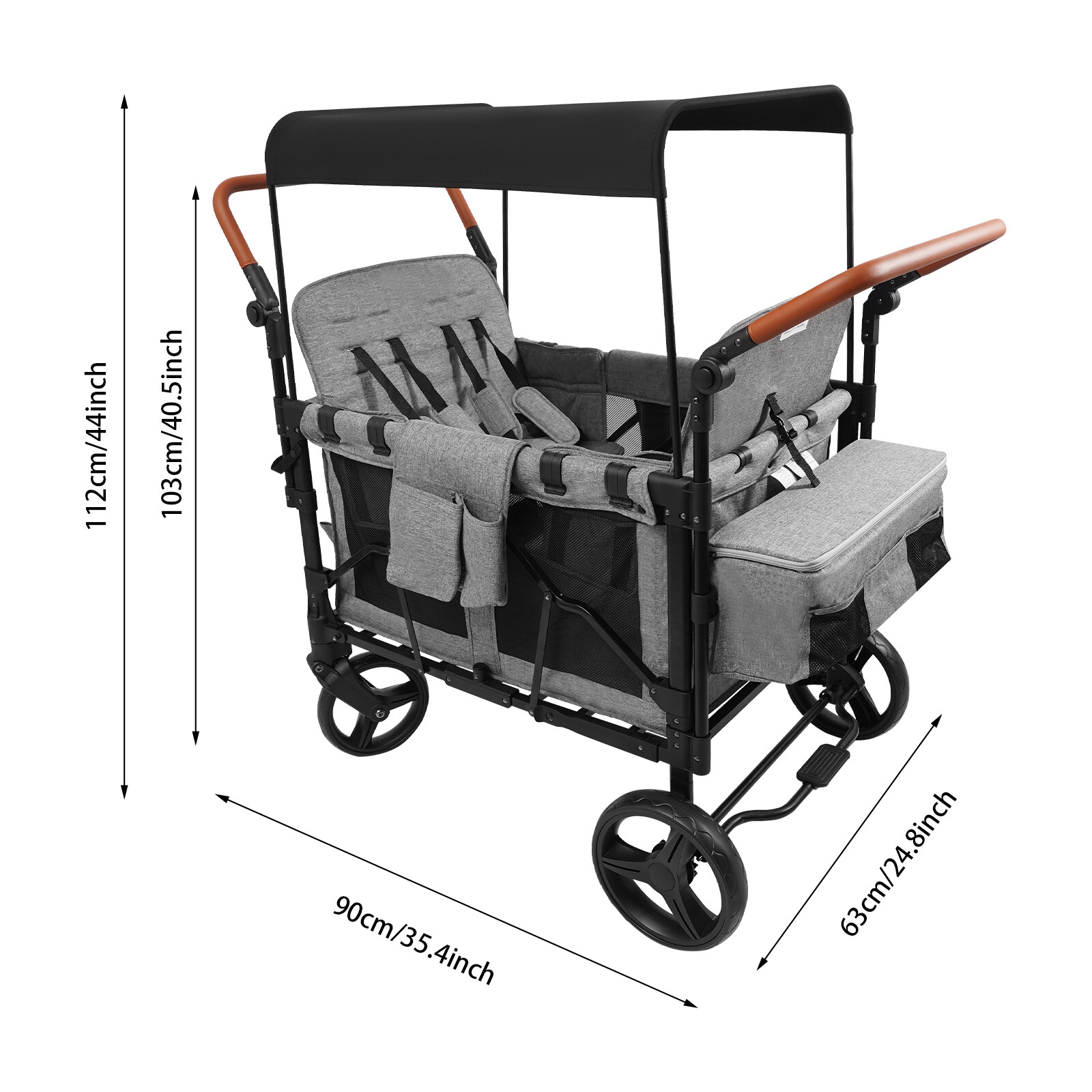 High Seat Stroller Wagon Freestand Wagon Cart Featuring Push Bar Wagon Stroller