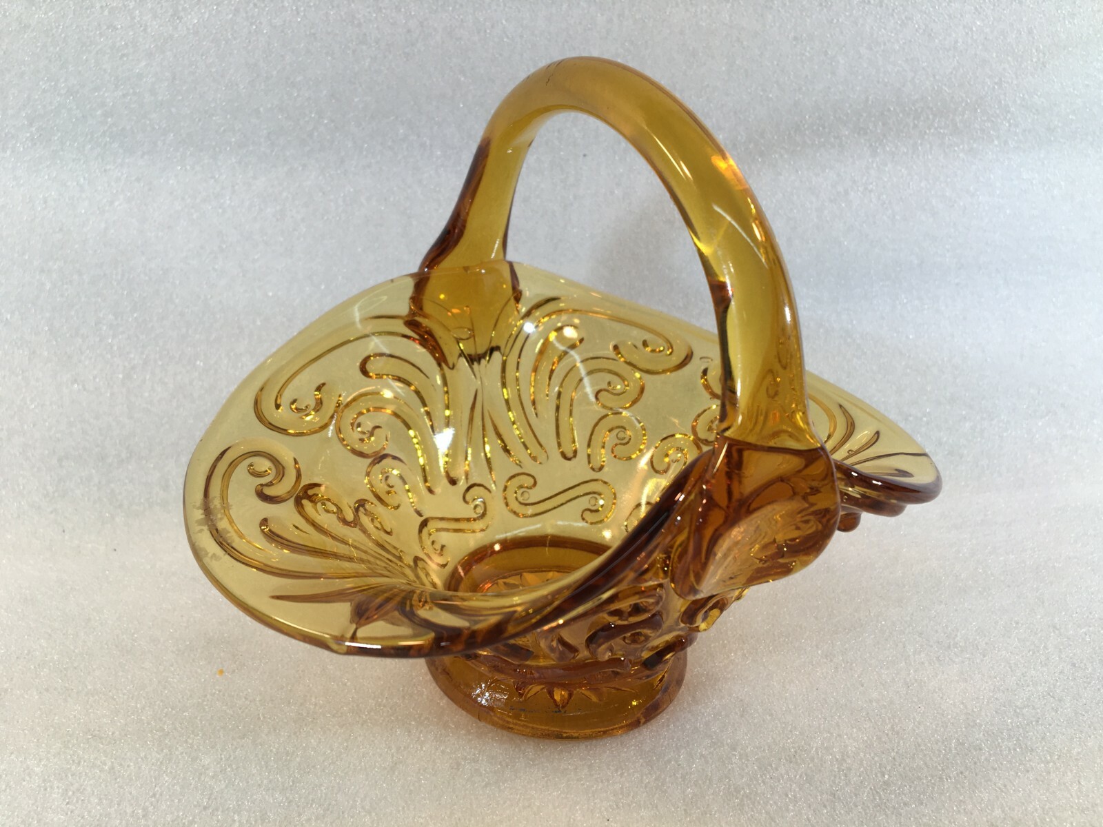 Amber Glass Basket Scroll Design