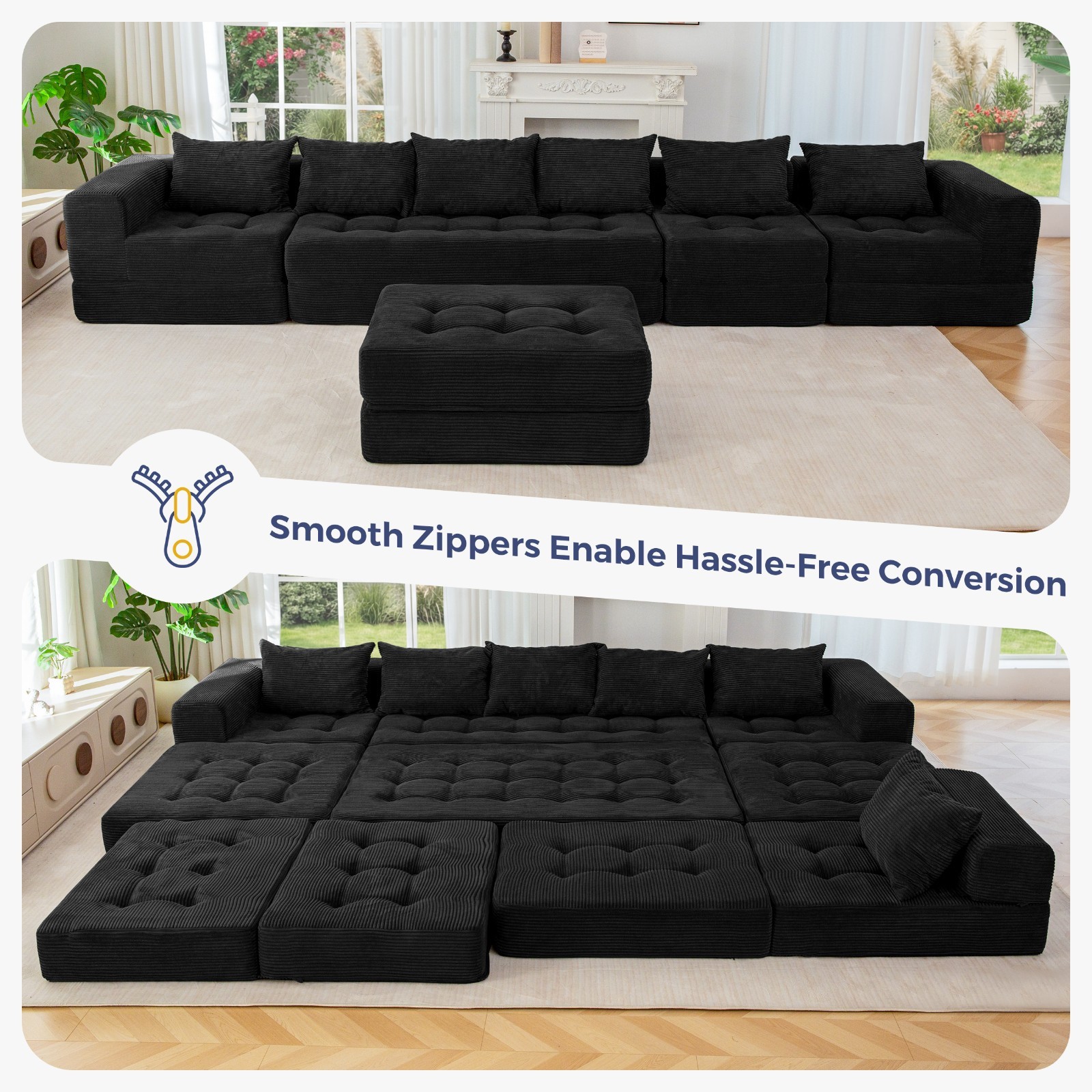MAXYOYO Modular Sectional Sofa Couch,Convertible Floor Sofa Lounger with Pillows