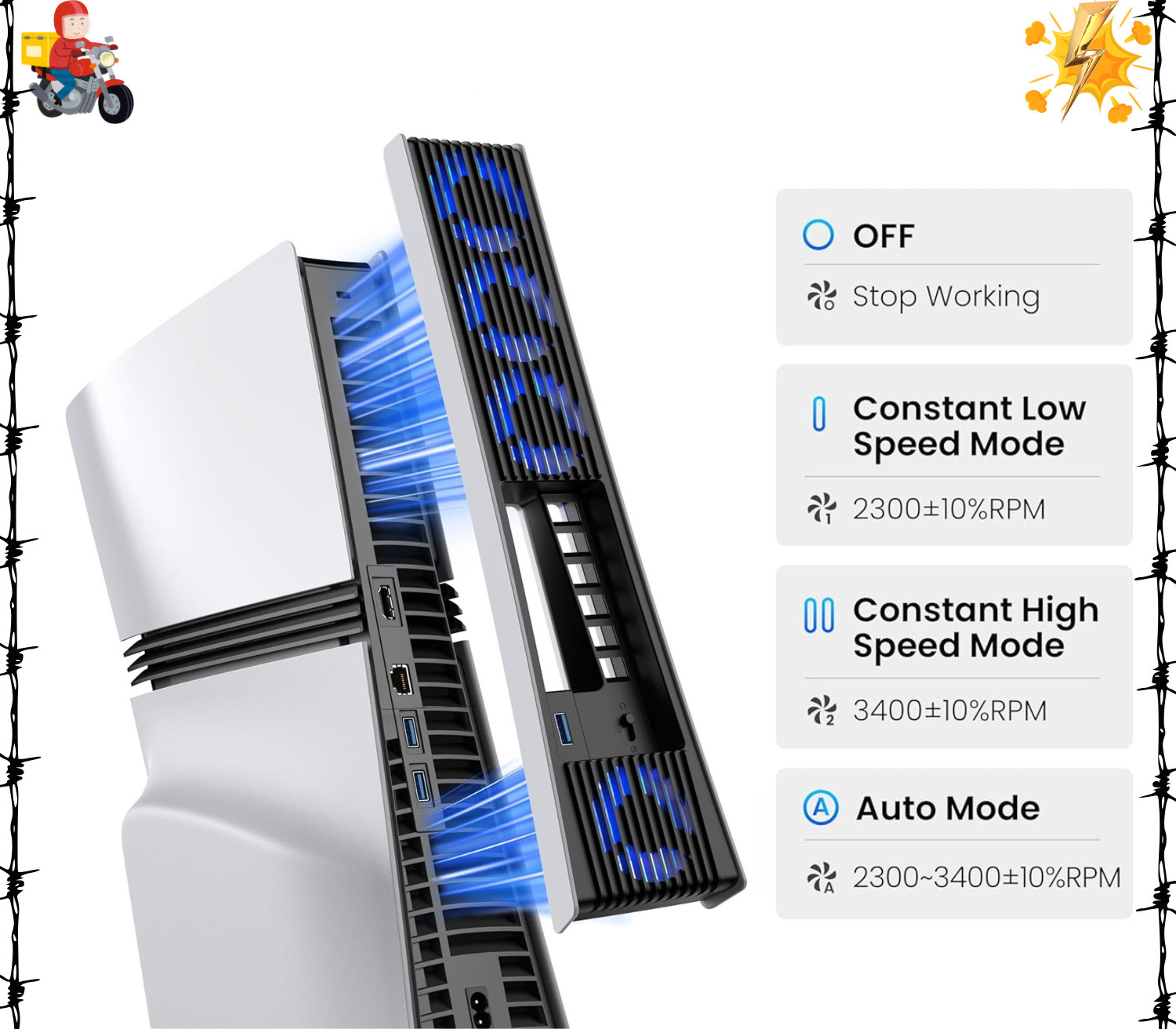 Upgraded Cooling Fan for PS5 Pro with 4 Fans & 36 Blades, Quieter Cooler with Ad