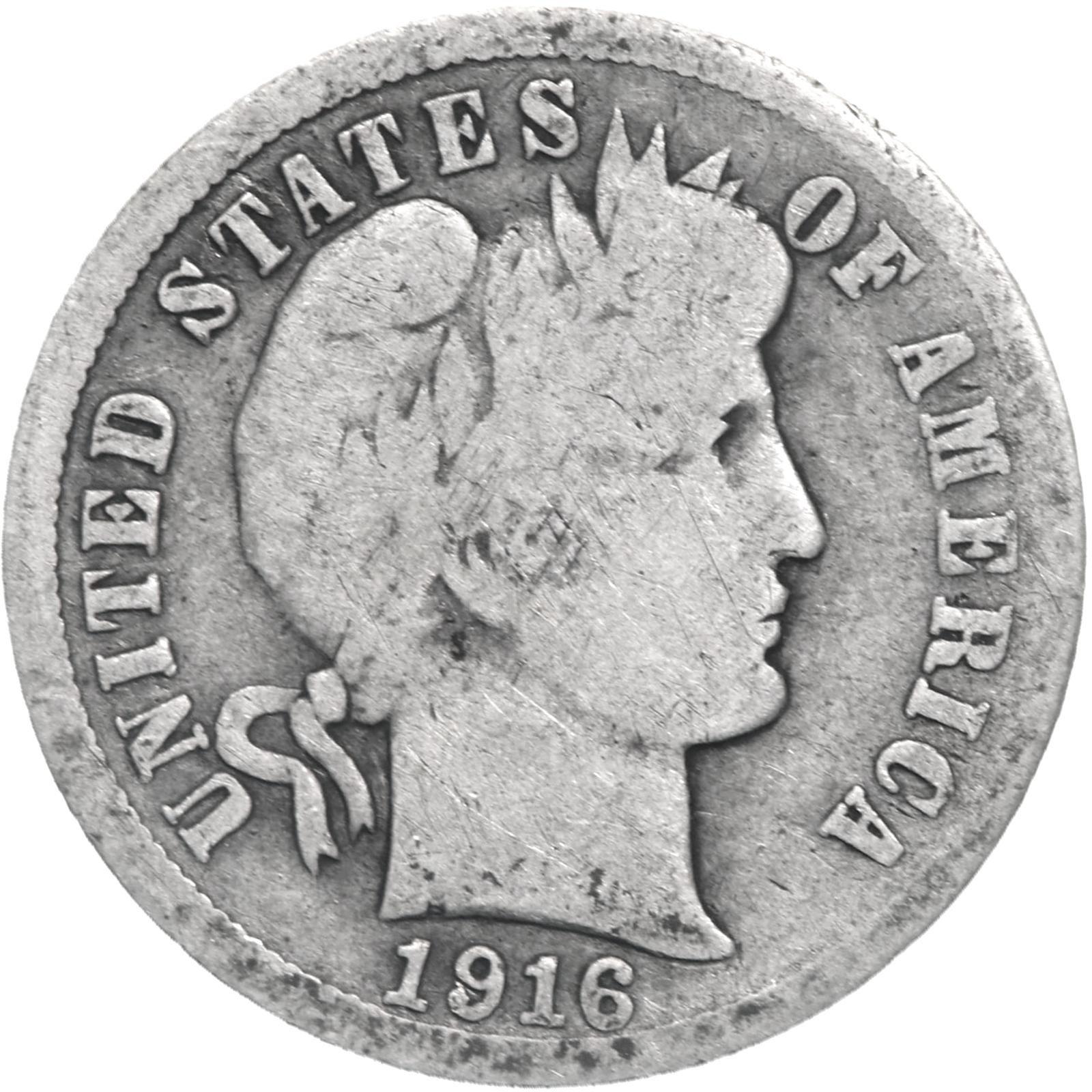 1916 S Barber Dime 90% Silver Good GD