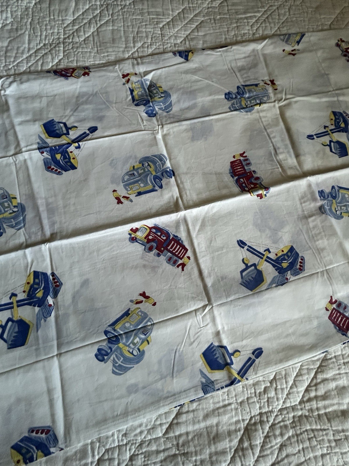 Pottery Barn Kids Pillowcase Sham Boys Construction Site Bulldozer Digger Std
