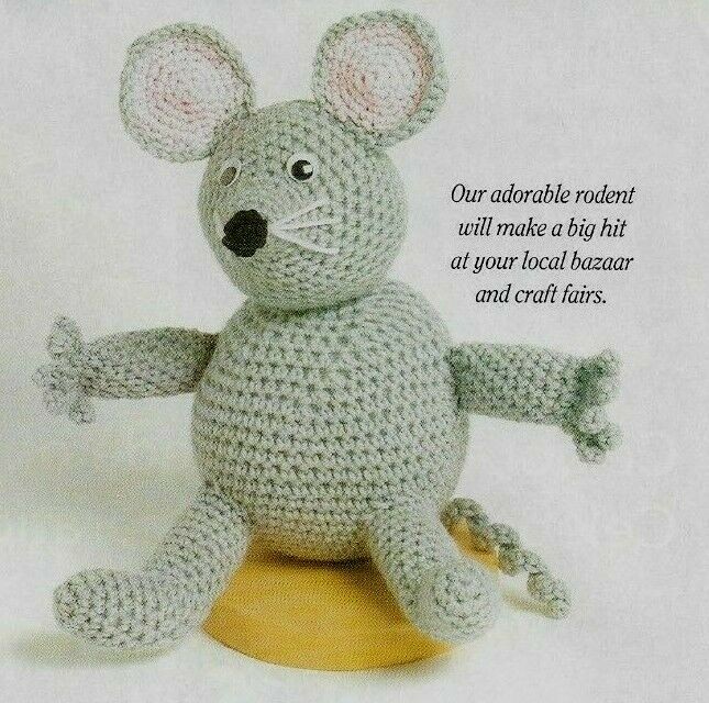MISTER MOUSE 10 1/2" STUFF ANIMAL TOY CROCHET PATTERN INSTRUCTIONS
