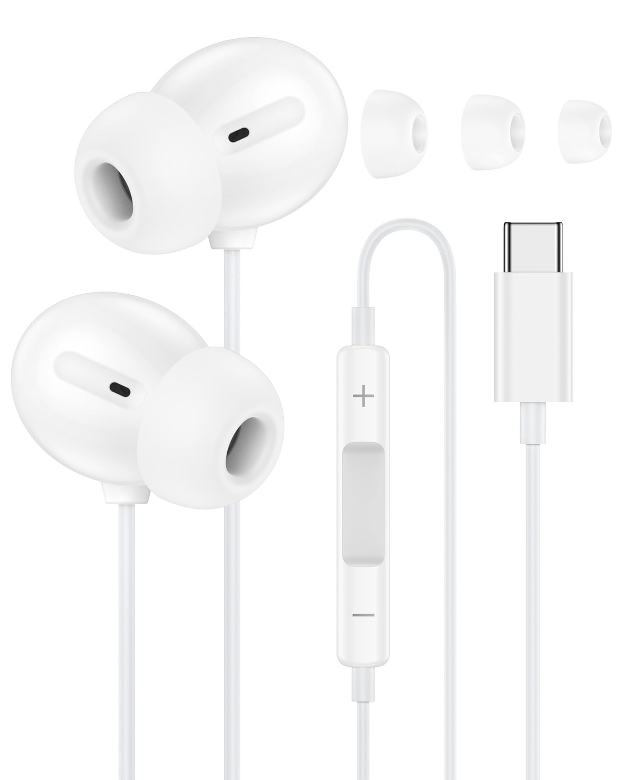 USB C Headphones for iPhone 17 16 15 Pro Max Plus Air iPad Pro, USB-C White