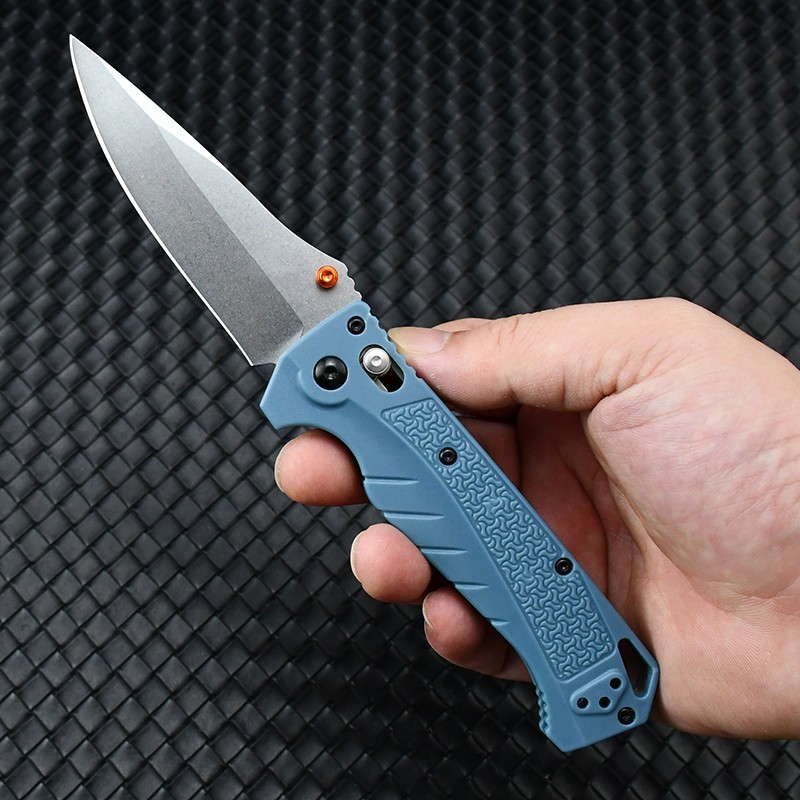 18060 CPM-MagnaCut Stonewashed Drop Point Blade, Depth Blue Grivory Handle