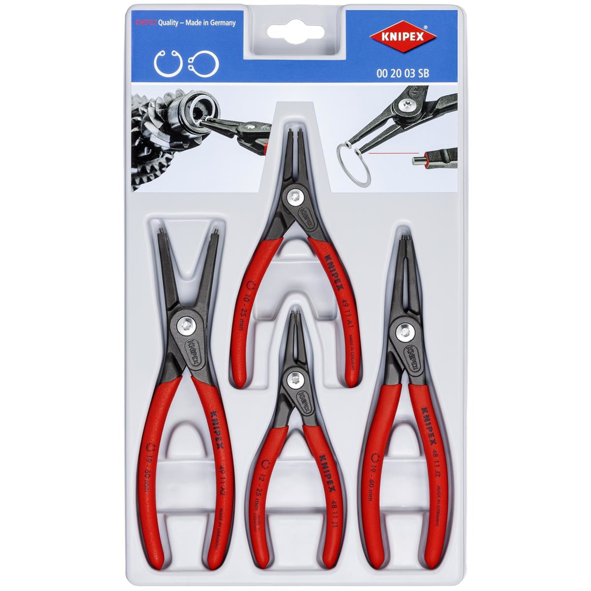 Knipex 002003SB Snap Ring Pliers Set w/ Spring Steel Tips, 4Pc