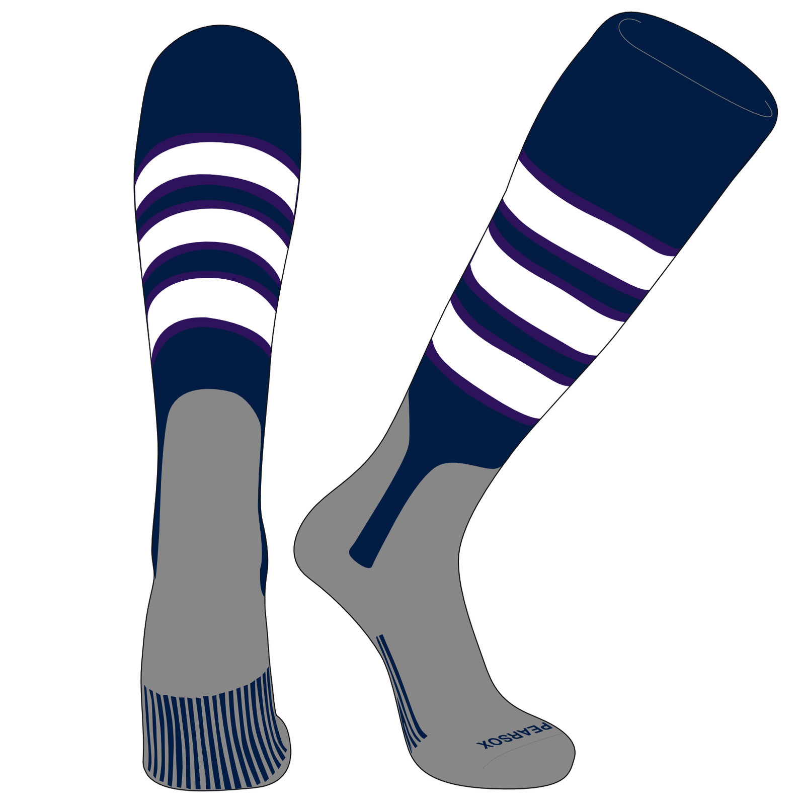 OTC Baseball Softball Stirrup Socks (C, 7in) Navy, Purple, White, Silver