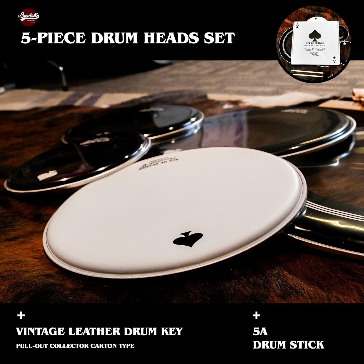 New Drum Head Set Double Ply Oil Bass Tom Snare Heads With Sticks Key