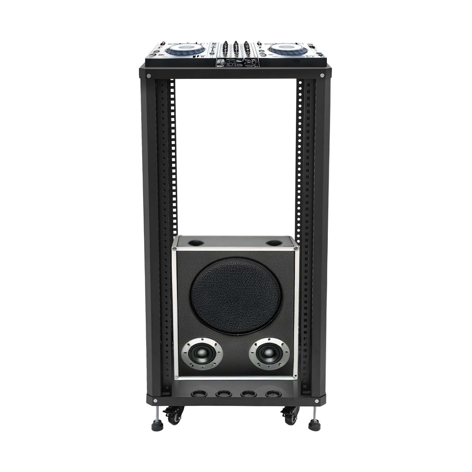 22U DJ Mixer Stand Rolling Stereo & Server Rack with Wheel Open Frame for Audio
