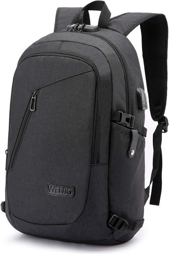 WENIG Anti-Theft Travel Laptop Backpack with USB Charging Port 15.6, Black