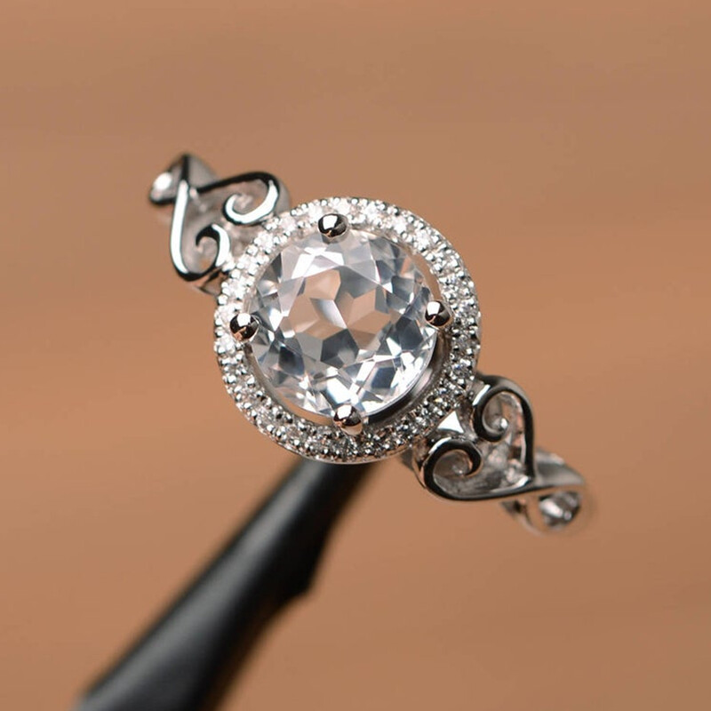 Women Round Cubic Zircon Jewelry Pretty Party 925 Silver Filled Ring 6-10