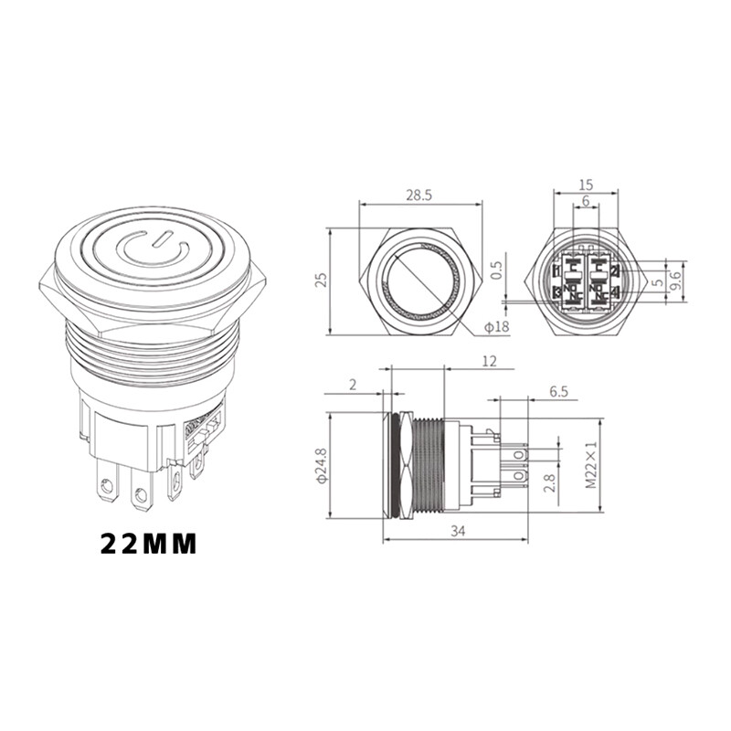 12/16/19/22mm LED Push Button Switch Momentary Latching On/Off Waterproof Metal