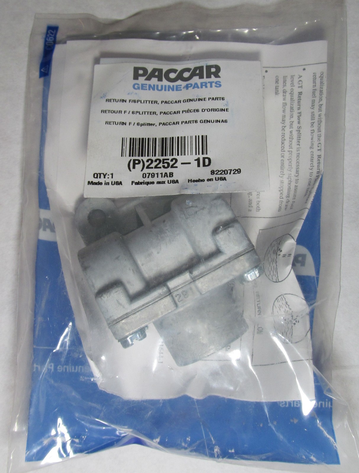 NEW 2252-1D FUEL RETURN FLOW SPLITTER OEM FOR KENWORTH/ PETERBILT