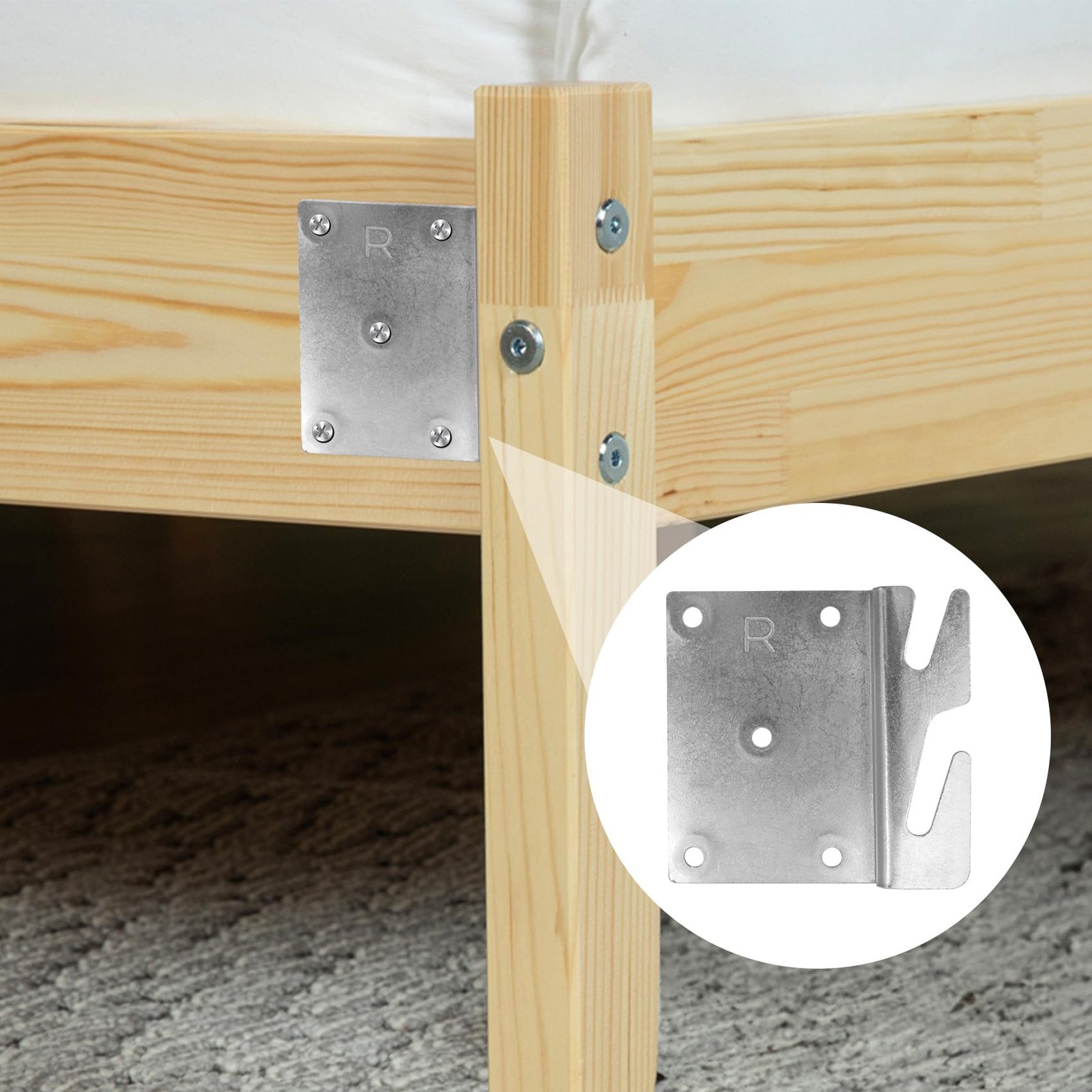 Mcredy Bed Rail Brackets, Heavy Duty Silver Bed Frame Hooks, 5-Hole, 4Pcs