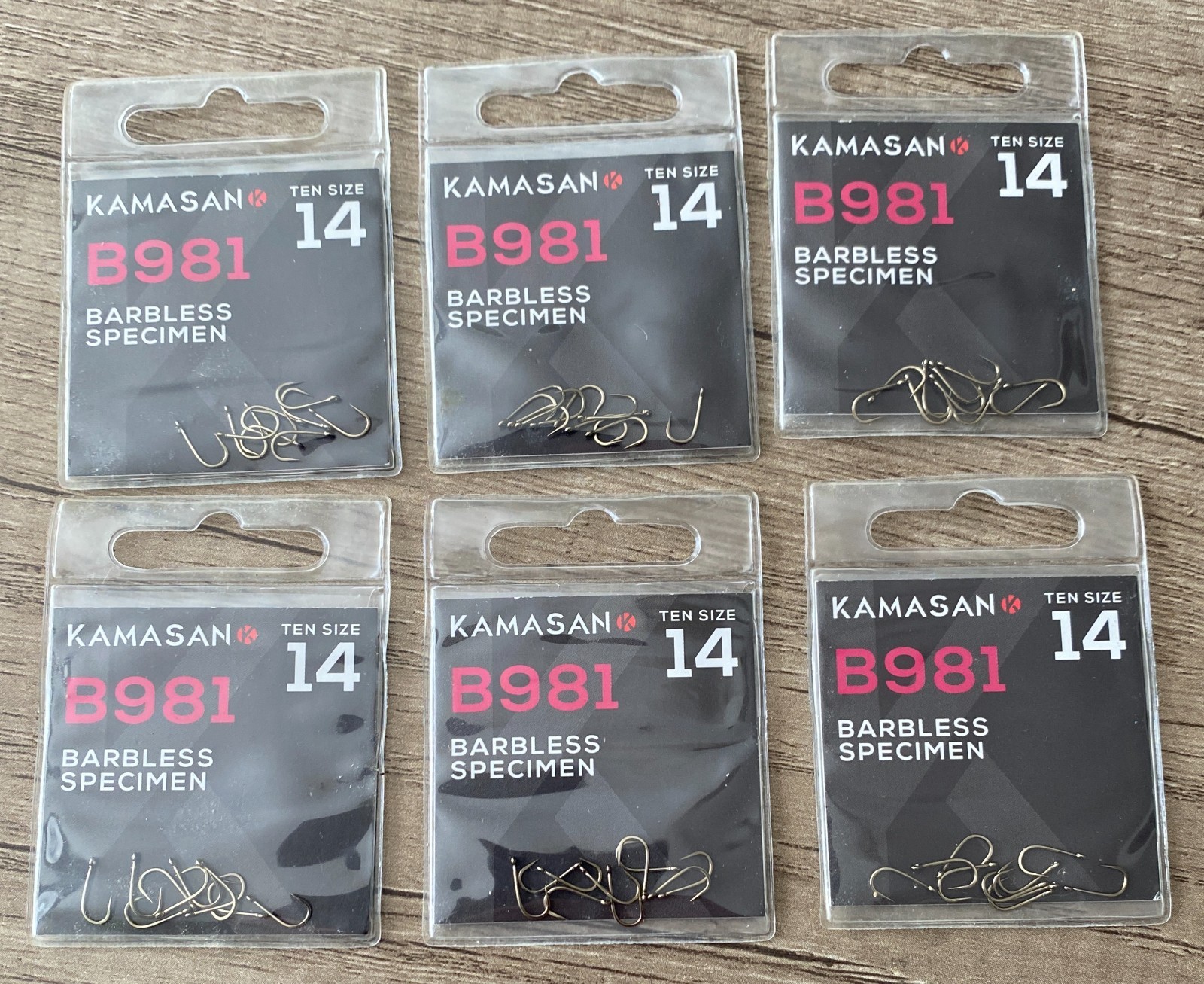 KAMASAN B981 SPECIMEN BARBLESS EYED HOOKS-6 Packs-size 14