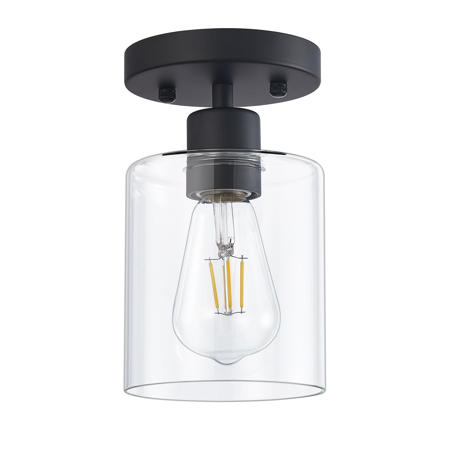 Black Semi Flush Mount Ceiling Light, 1-Light Ceiling Light Fixtures, Farmhou...