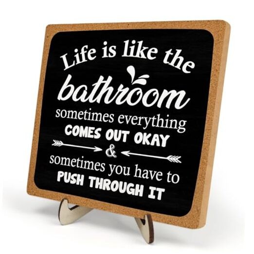 Bathroom Decor, Vintage Bathroom Wood Plaque Sign, Life is Like The Black-1