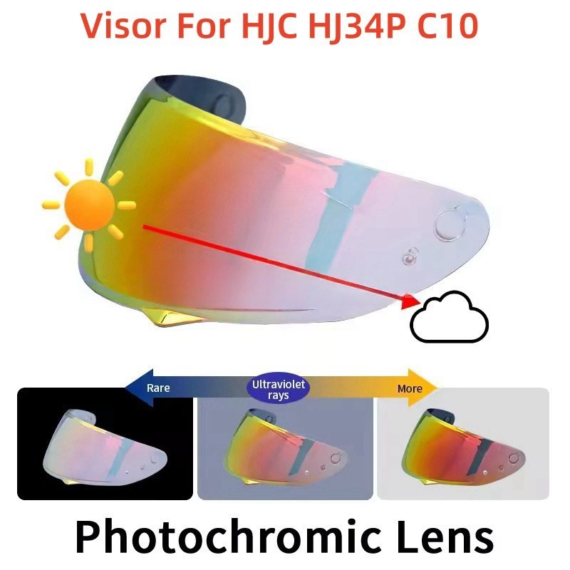 Photochromic Red/Blue Visor Fits For HJC HJ34P C10 Motorcycle Helmet Lens Shield