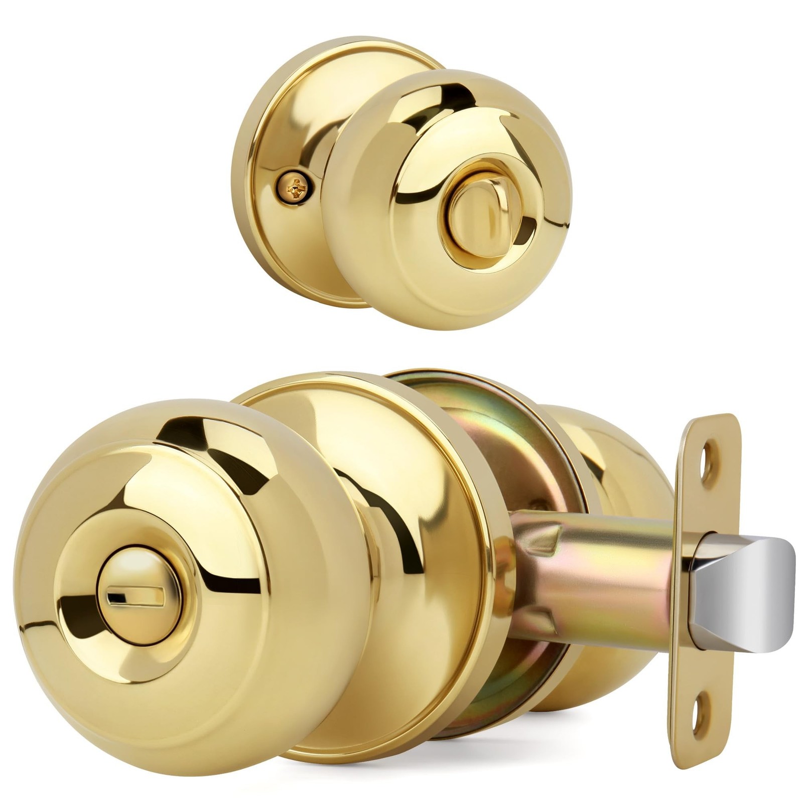 Flat Ball Door Knob with Lock, Keyless Privacy Round Design Doorknob for Bath...