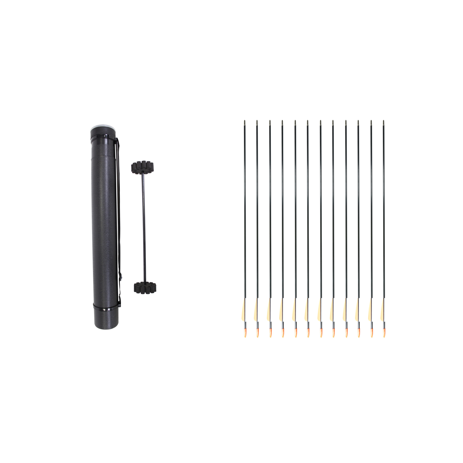 SAS Adjustable Archery Arrow Carrier Case w/ Strap and 12 Fiberglass Arrows