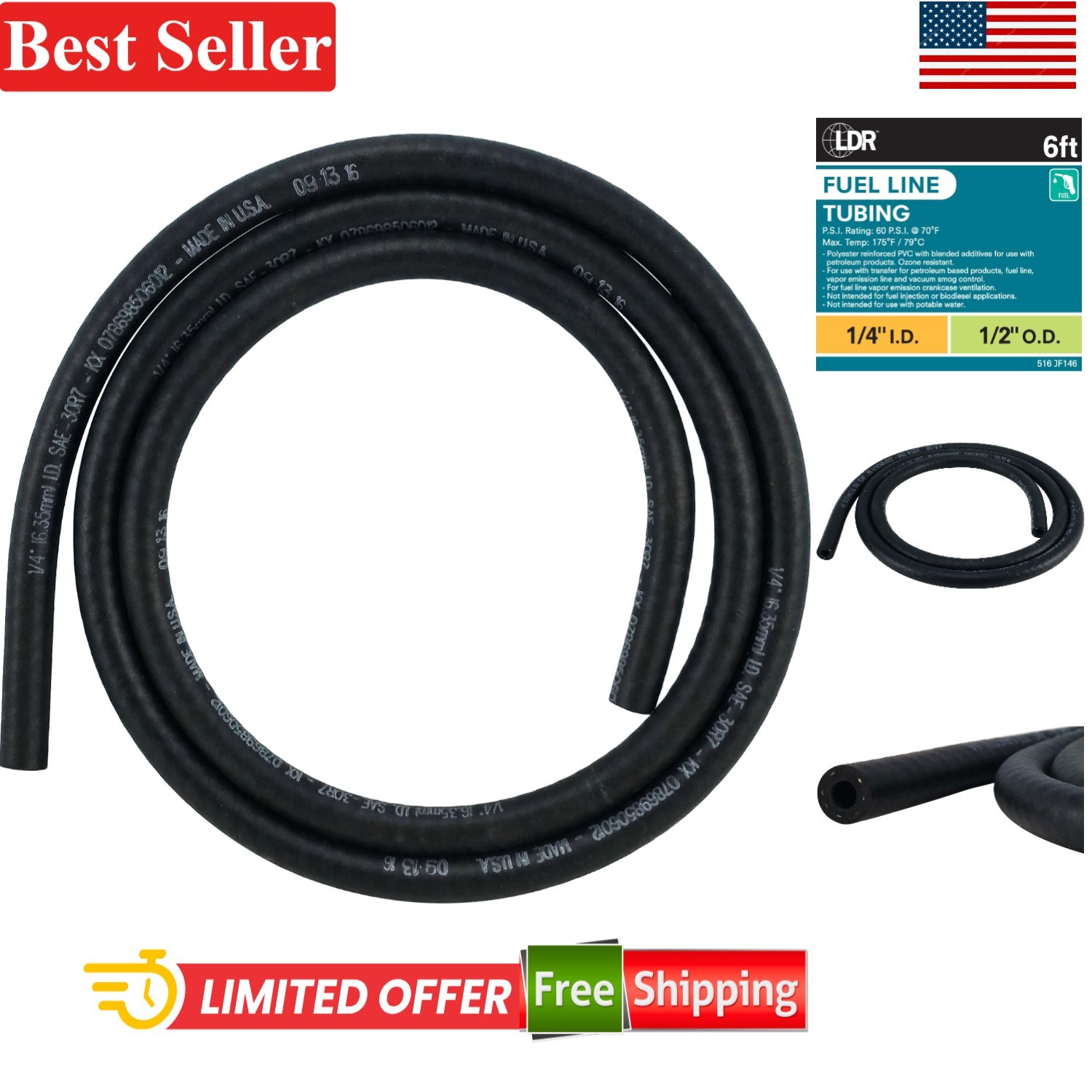 Fuel Line for Small Engines 6 Feet Rubber 0.25 Inch ID Compatible with Mowers
