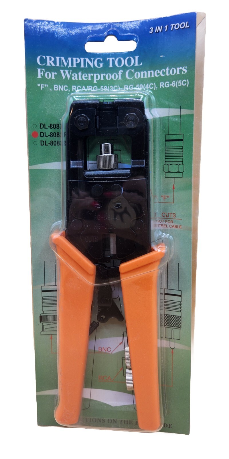 3-in-1 CRIMPING Tool BNC RCA F-Type For Waterproof Connectors, DL-8083R, NEW
