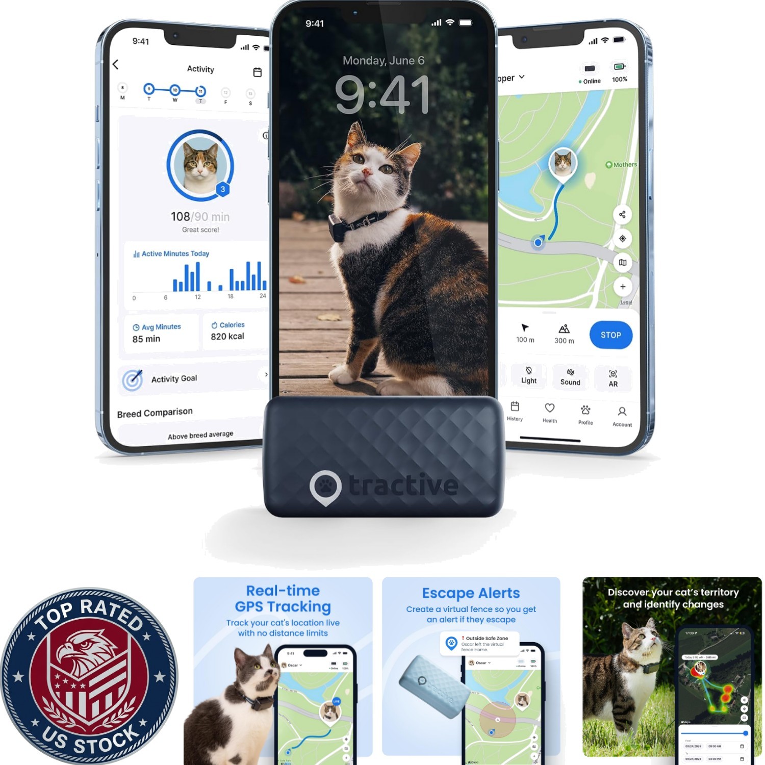 Smart Cat GPS Tracker - Real-Time Location & Wellness Monitor for Cats 6.5 lbs+
