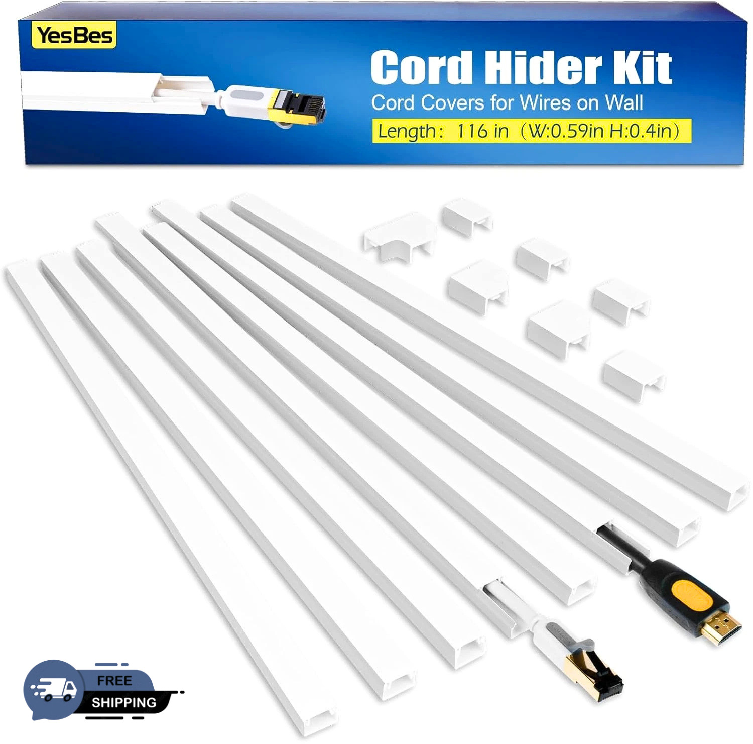 116in Cord Hider Kit, Cord Covers for Wires on Wall, Cord Hider for Wall Mount t