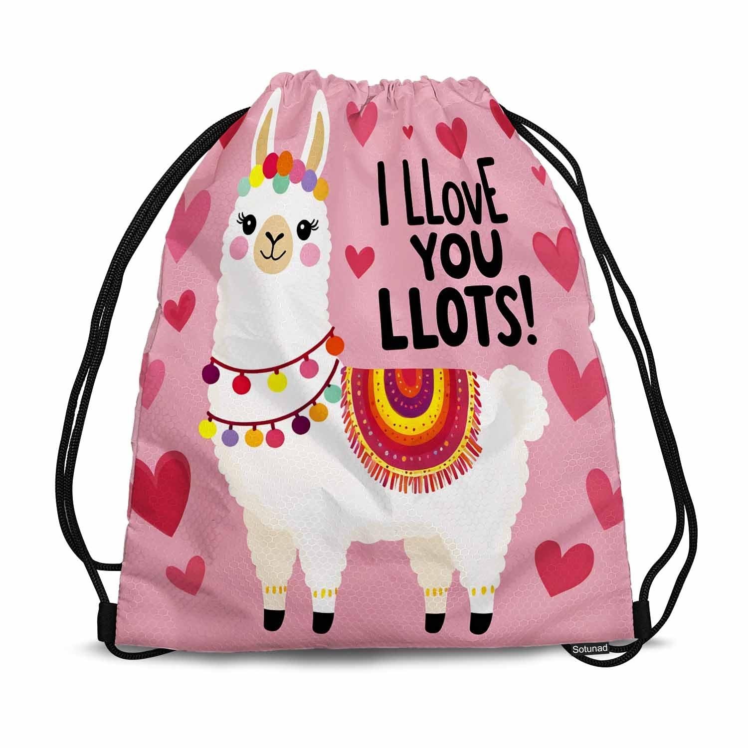 Drawstring Backpack Bag Sports Gym Sack Cute Alpaca Lettering I Llove Llots P...