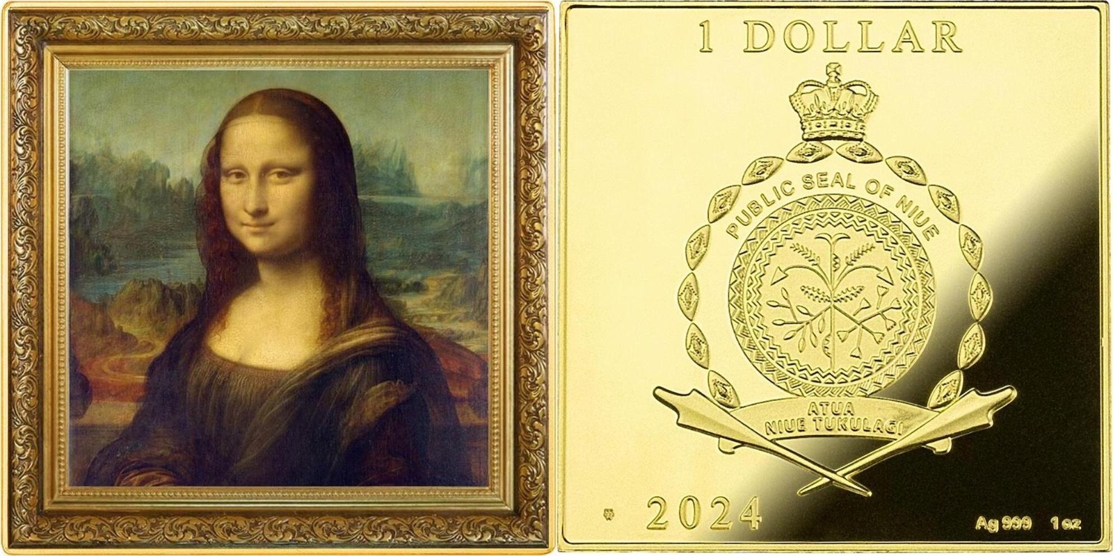 2024 Niue Mona Lisa 1oz Silver Proof Coin Square Da Vinci Box COA 999 Mintage