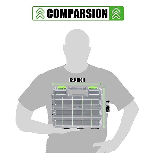 Tool Box with Transparent Lid, Double Side 34-Compartments 2 PACK Green