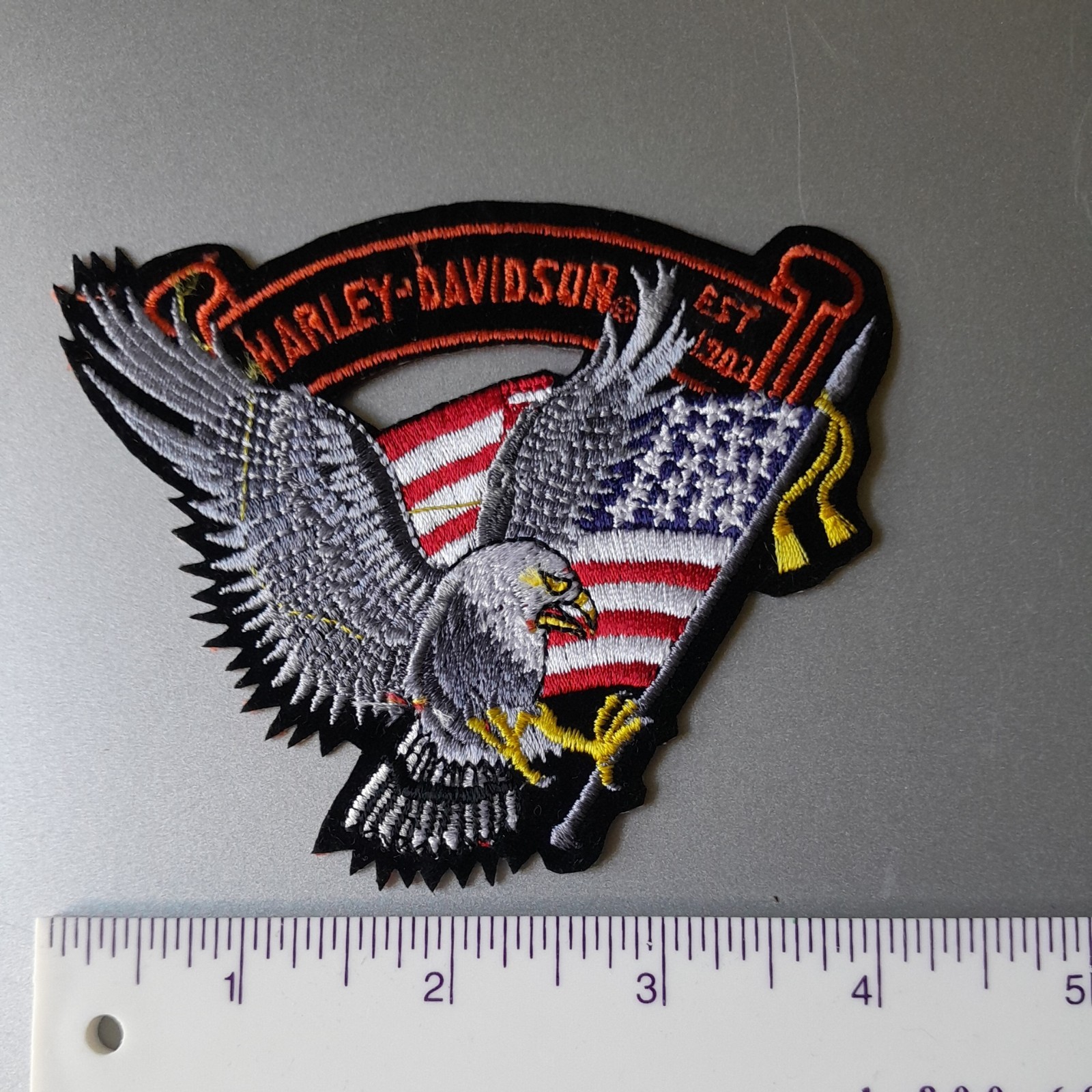 3.5x4 Harley Davidson Silver Eagle with US Flag Embroidered Iron-On Patch
