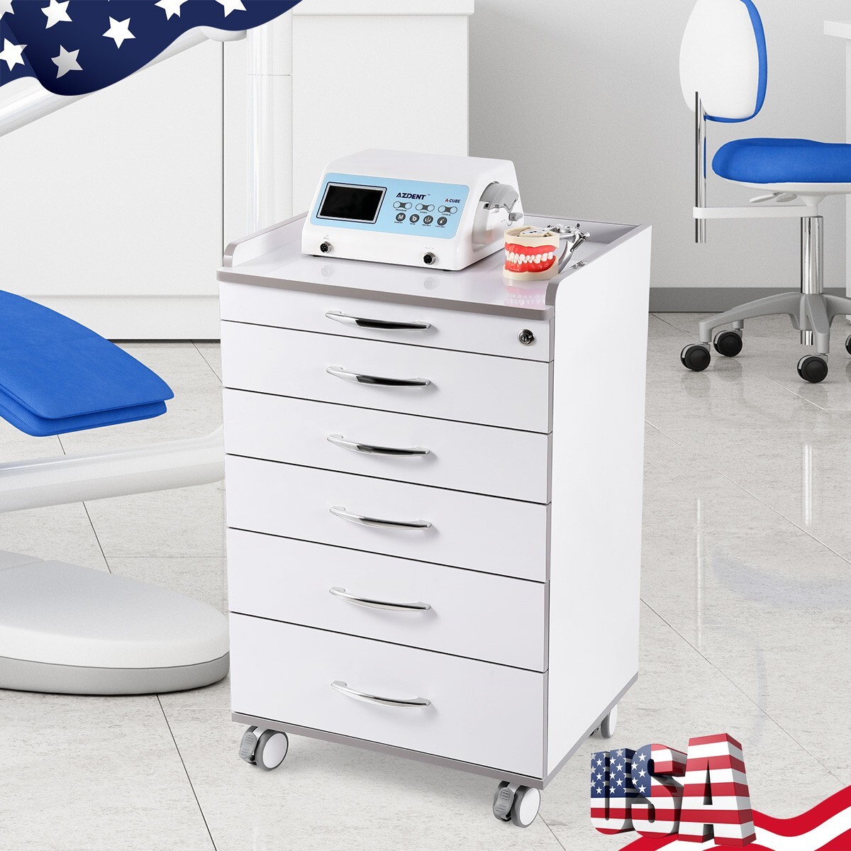 5 Drawers Dental Medical Storage Cabinet Mobile Rolling Utility Storage Cart