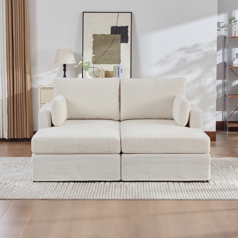 Ivory Chenille Sofa Bed with Cushions, Strong Frame, Living Room