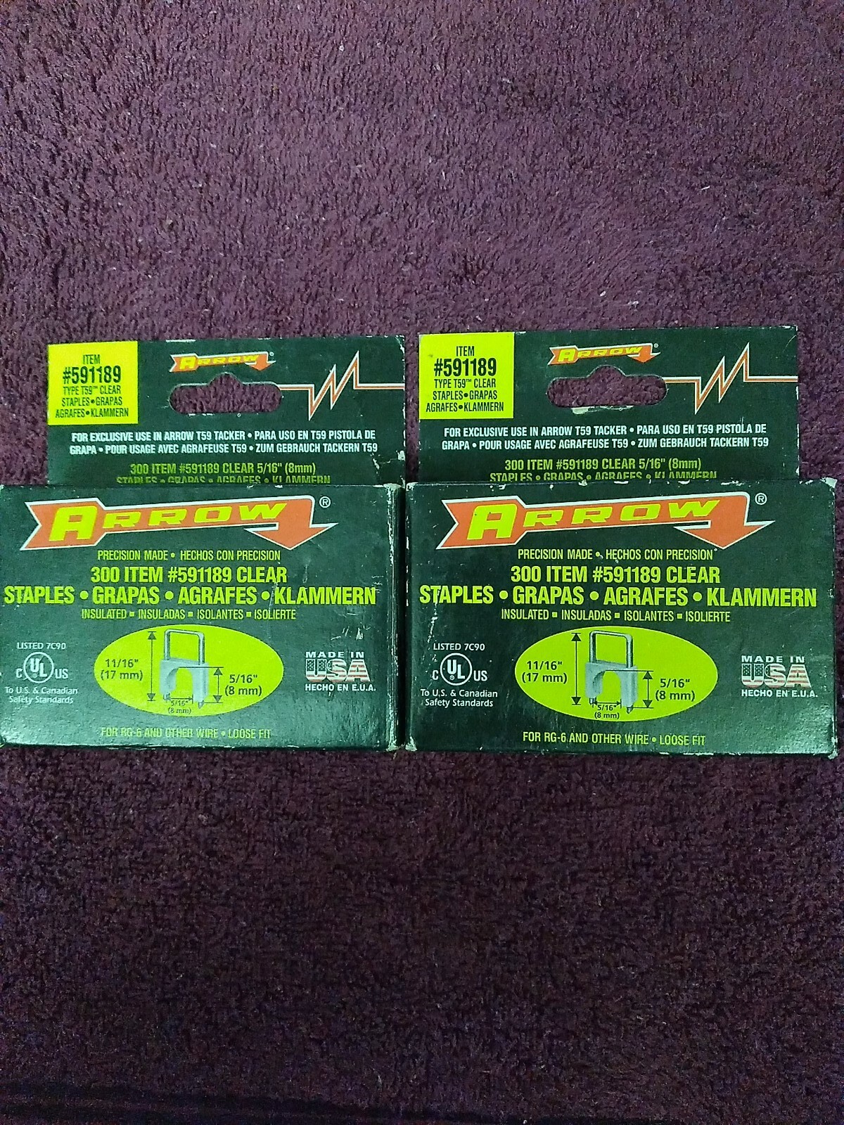 2/Pack Arrow 591189CL 2PK T59 Insulated Staples, 5/16 x 5/16" Clear 2) 300/Boxes
