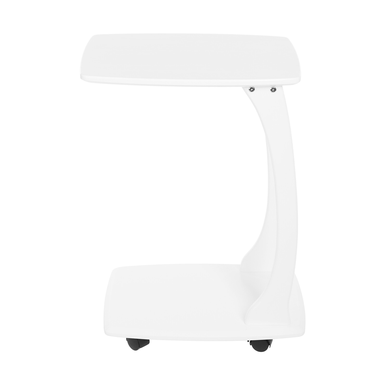 C-Shaped Side Table with Wheels Mobile End Table with Wood Frame Nightstand