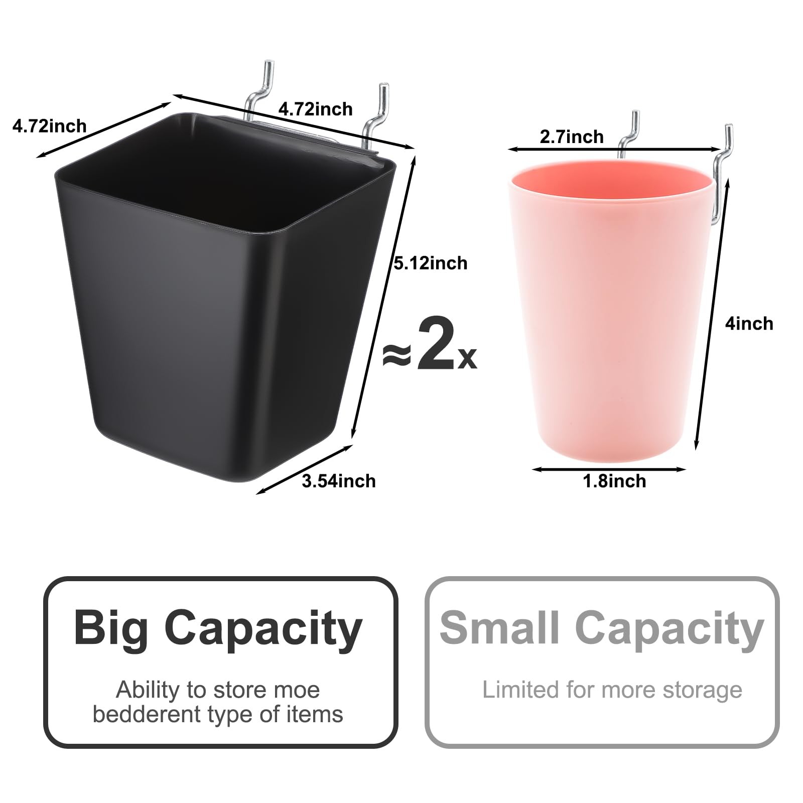 6 Pcs Slatwall Cups with Hook Loops Plastic Large Size Slatwall Bins Organize...