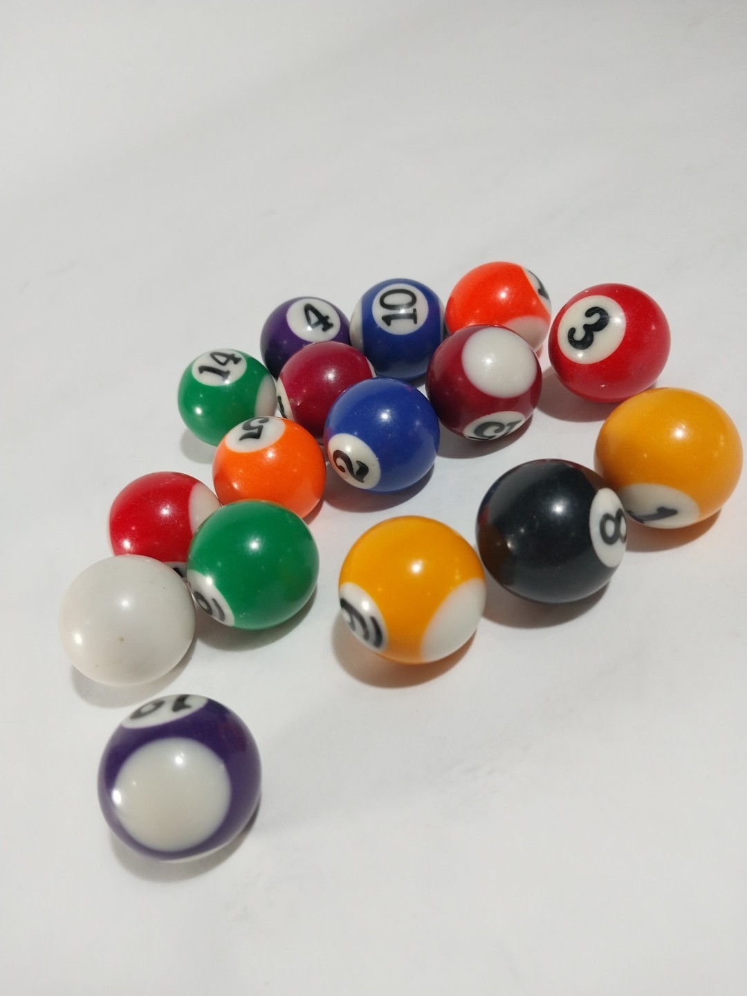 Mini Billiard Balls Pool Complete Set 16 Vintage Ceramic w/ Cue 1"