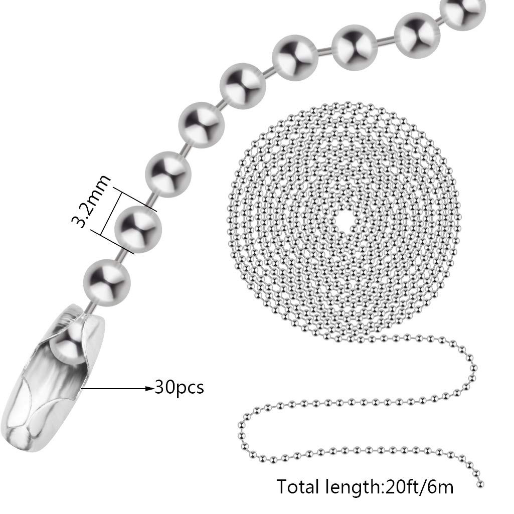Beaded Pull Chain Extension with Connector, 20 Feet Beaded Roller Chain with 30