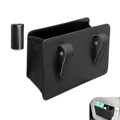 Car Trash Can, Leather Vehicle Trash Bin with 1 Roll Trash Bag, Mini Foldable