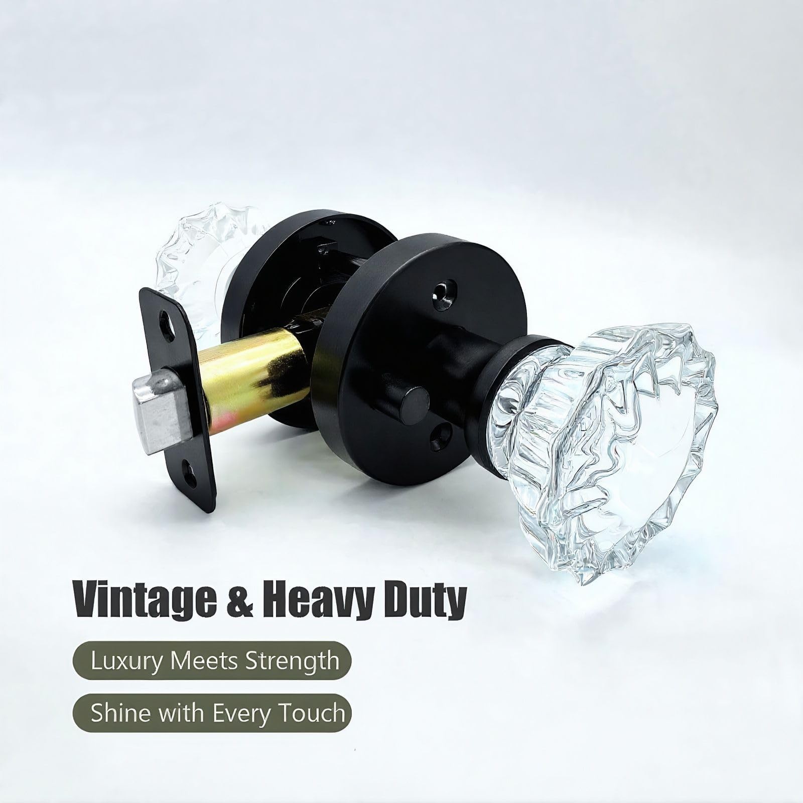 Solid Crystal Glass Door Knobs (Black, Privacy) | Vintage Round Interior Door...