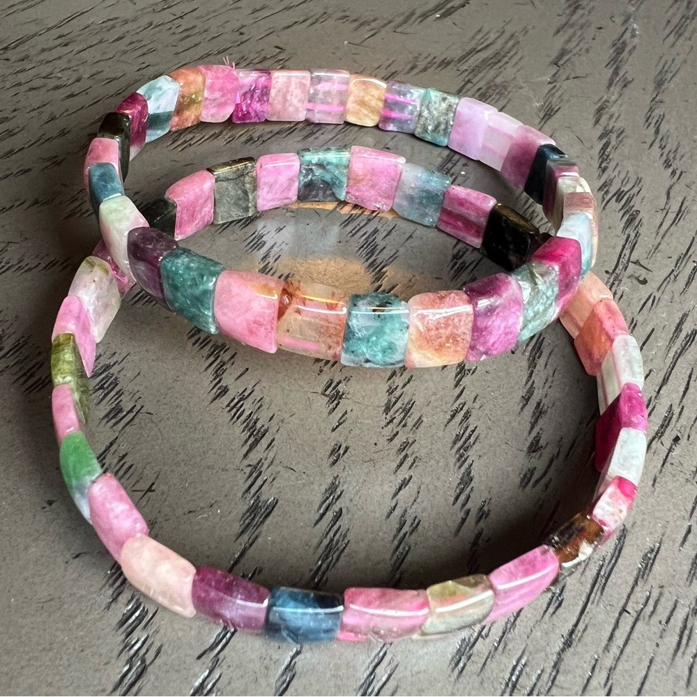 (One) Watermelon tourmaline soft bangle SIZE 7-7.25’