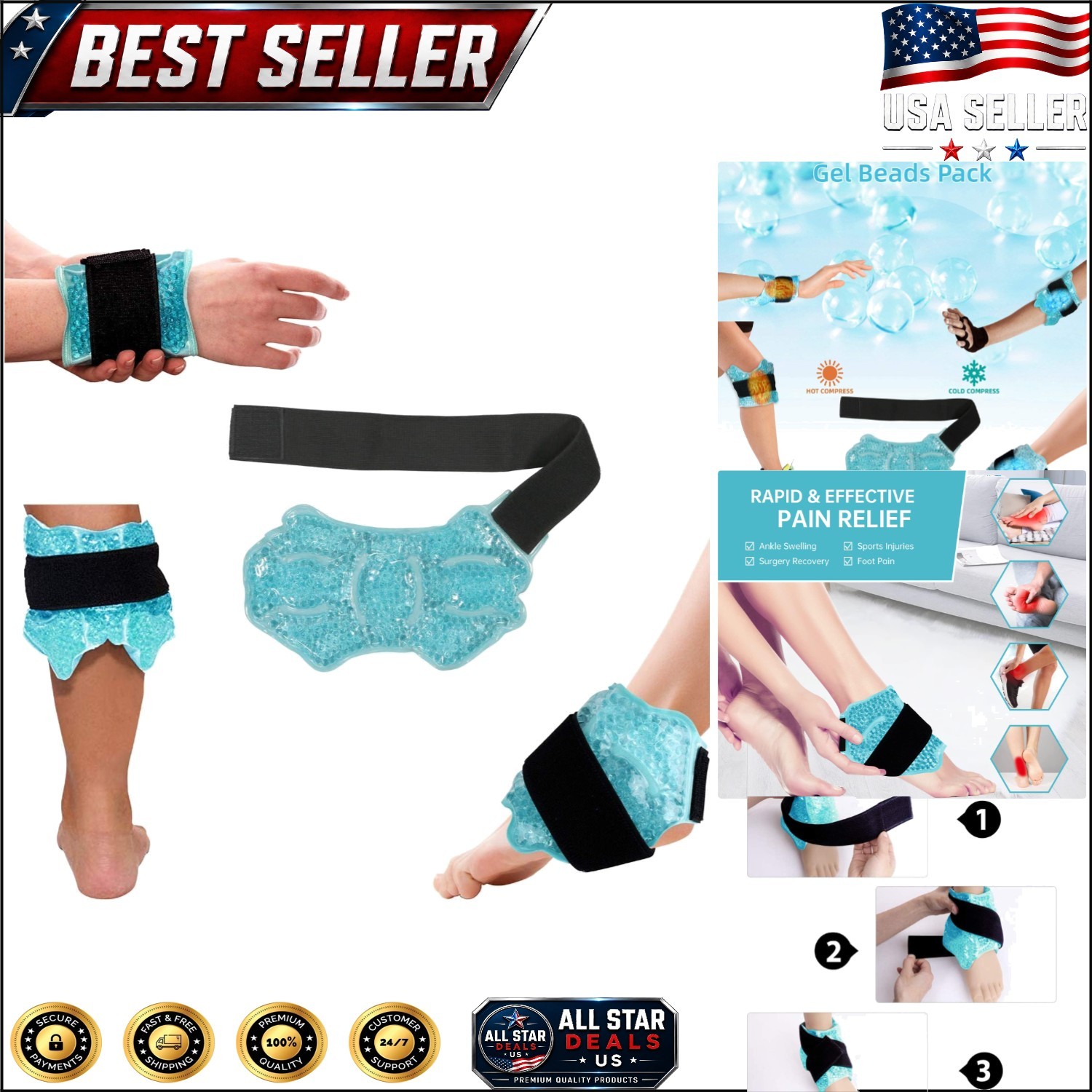 Reusable Hot & Cold Gel Pack for Ankle and Foot Pain Relief - Versatile Support